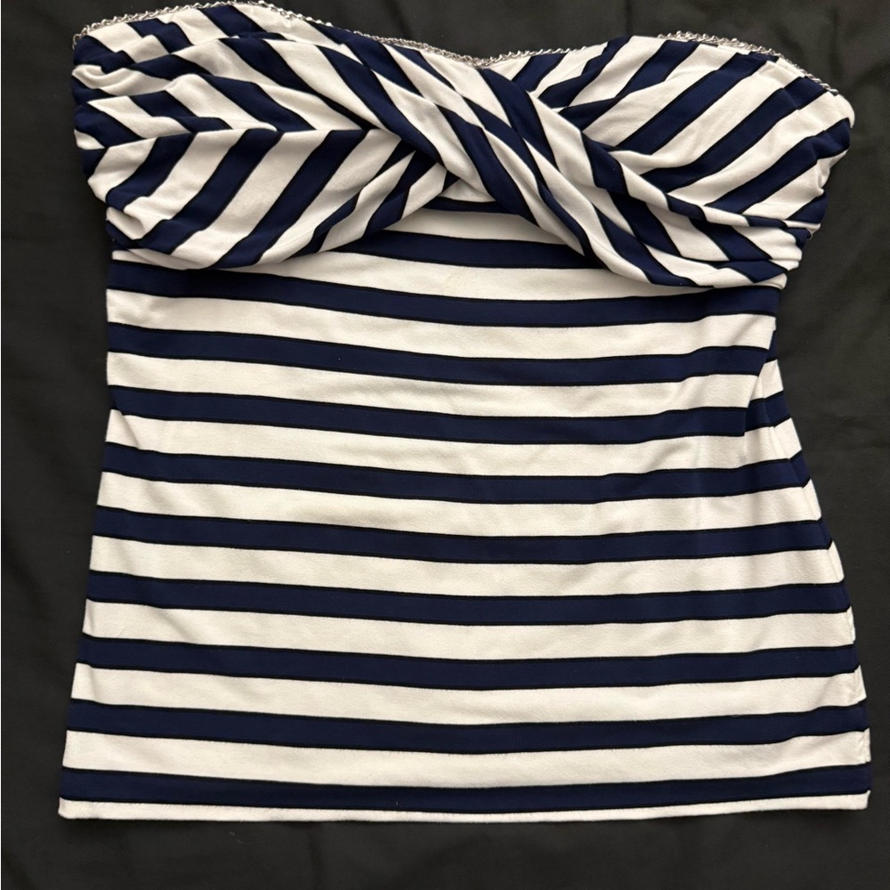White House Black Market Navy and White Striped Sleeveless Top
